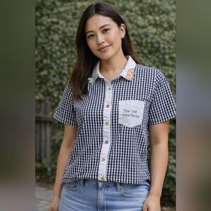 Vintage Honey Marble Handmade Gingham Shirt Novelty Collar Size S